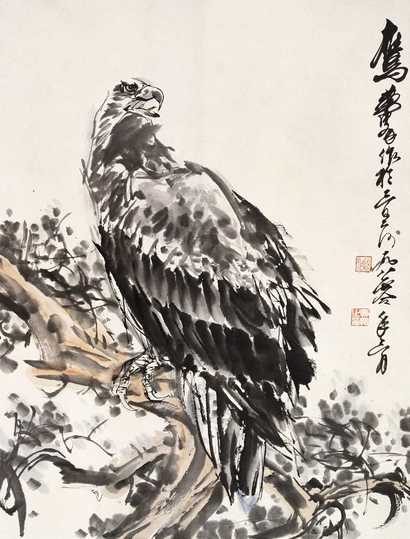 黄冑 1980年作 鹰 镜心